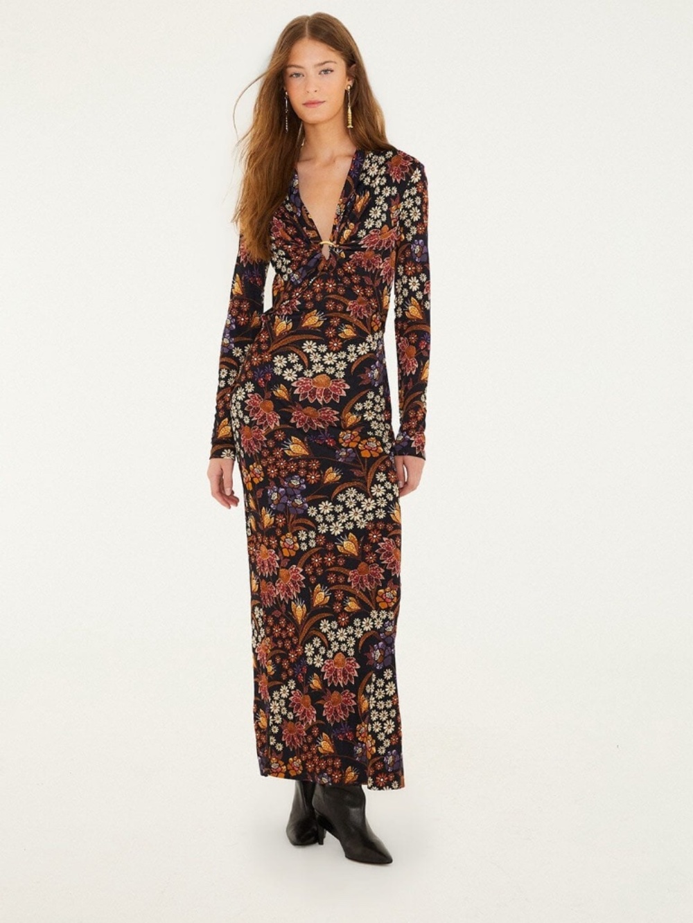 Farm Rio Black Lili Long Sleeve Maxi Dress - size M, worn once